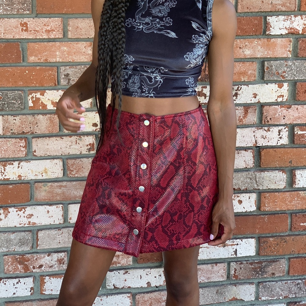 Red Python Mini Skirt